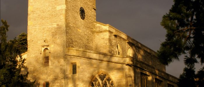 Deerhurst priory church illuminated at night